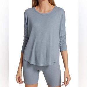 Rag & Bone Quiet Luxury Knit Ribbed Long Sleeve Top Large Grey Blue Minimalist